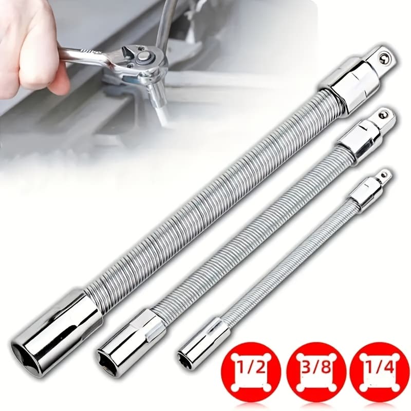 TEMU 3pcs Wrench Socket Extension Rod, 1/4, 3/8, 1/2 Socket Wrench Drive Head, Flexible Socket Extension Rod Shaft Sleeve