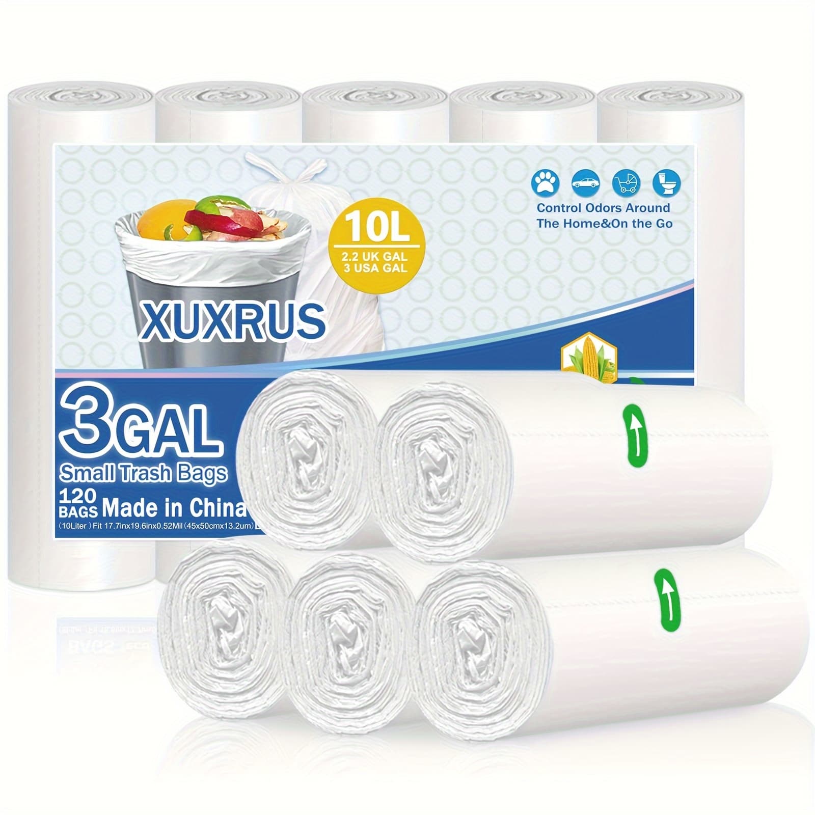 TEMU 3 Gallon Household Bathroom Garbage Bags, 120pcs, White, Suitable For 2-3 Gallon Garbage Cans