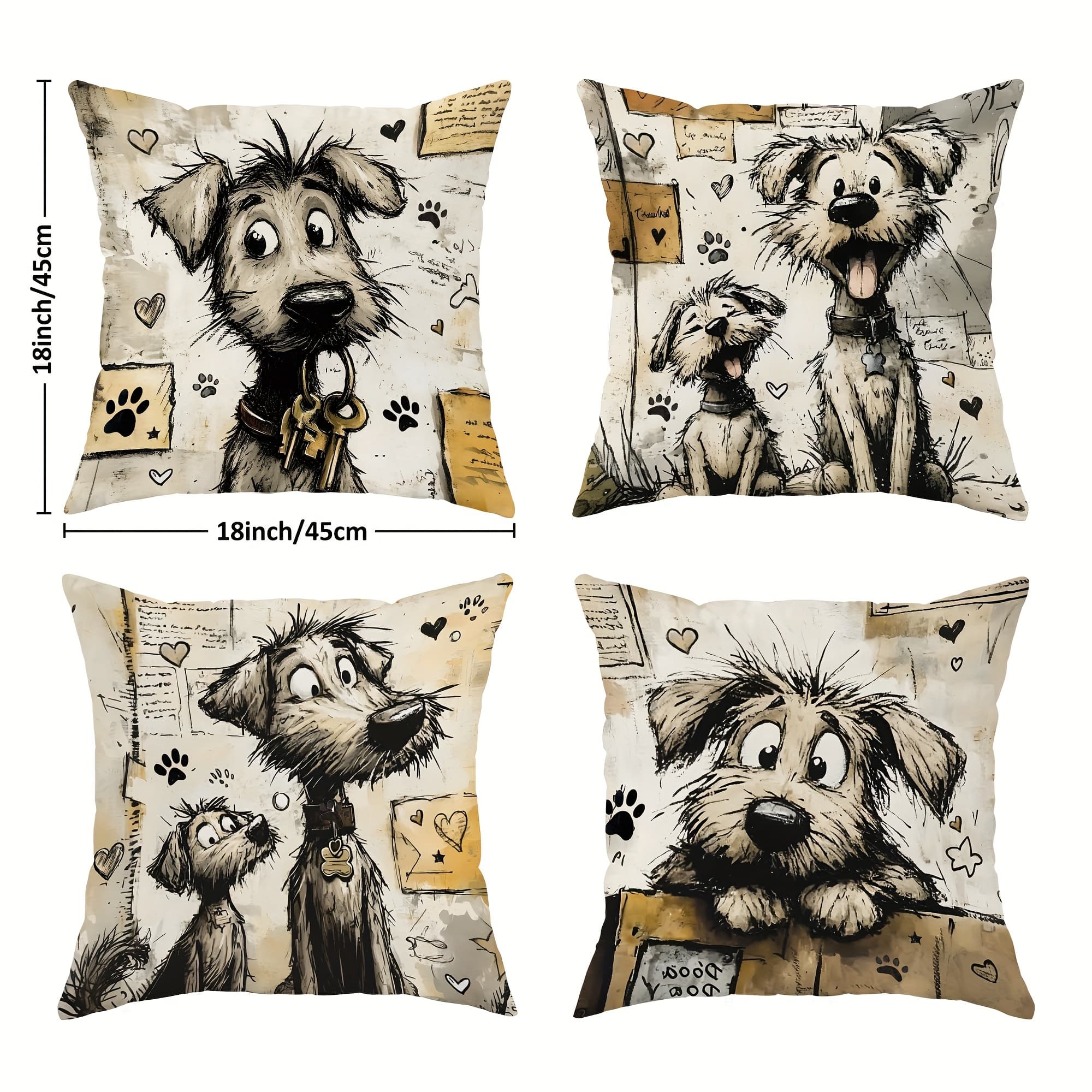 TEMU 4pcs Set Of Dog Pattern Polyester Pillowcase Beige Humorous Comfortable Room Bedroom Sofa Bed Decoration - Double-sided Printing Does Not Pillow Core