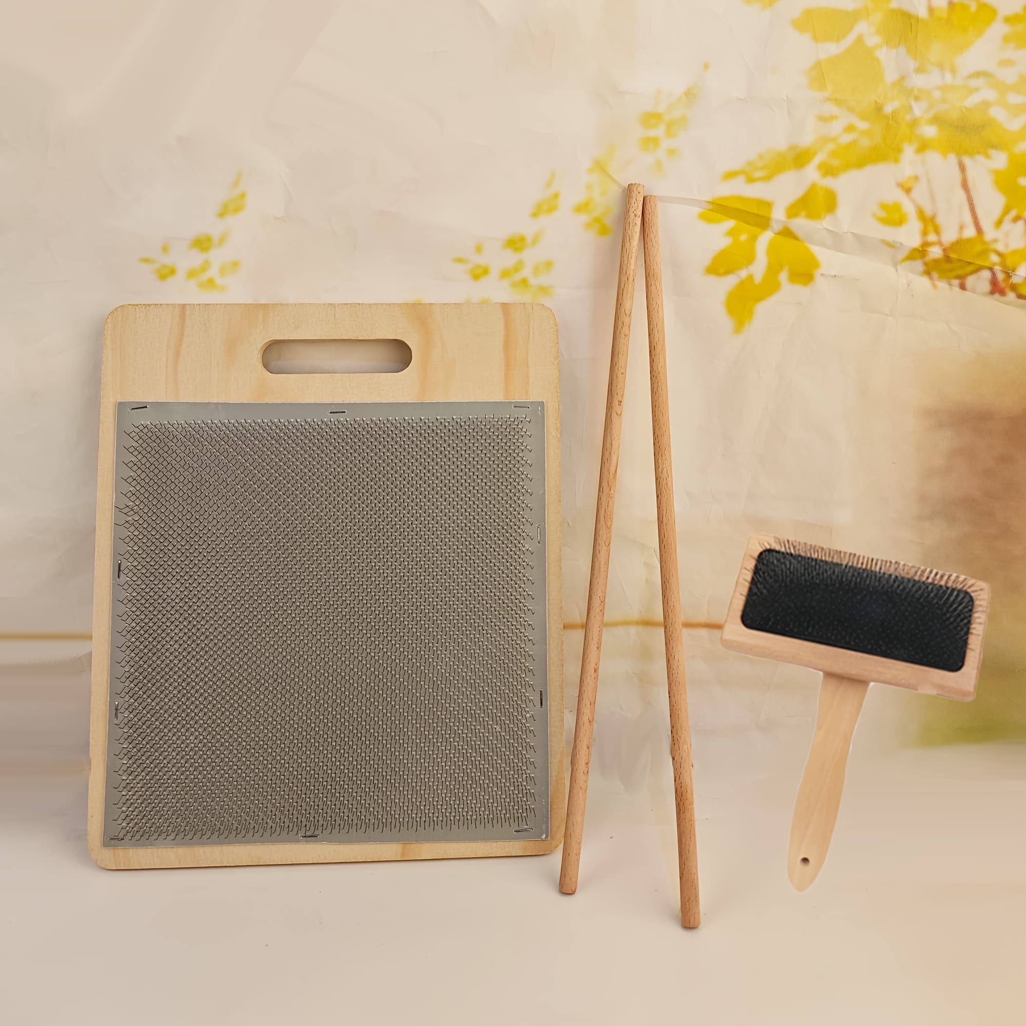 TEMU Wool Blending Board And Brush Set For Fiber, Includes 2 Dowel Rods And Wooden Pin Combfor Easy Drafting & Rolag Removal, Felt Needle Project Wool Craft.