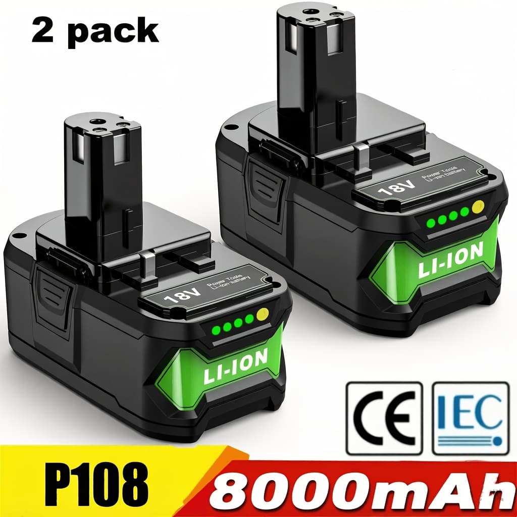 TEMU 2pack 8.0ah 18v P108 Replacement Battery For Ryobi 18 Volt 8000mah High Capacity Batteries Replace For Ryobi 18v P104 P105 P107 P108 P109 Batteries