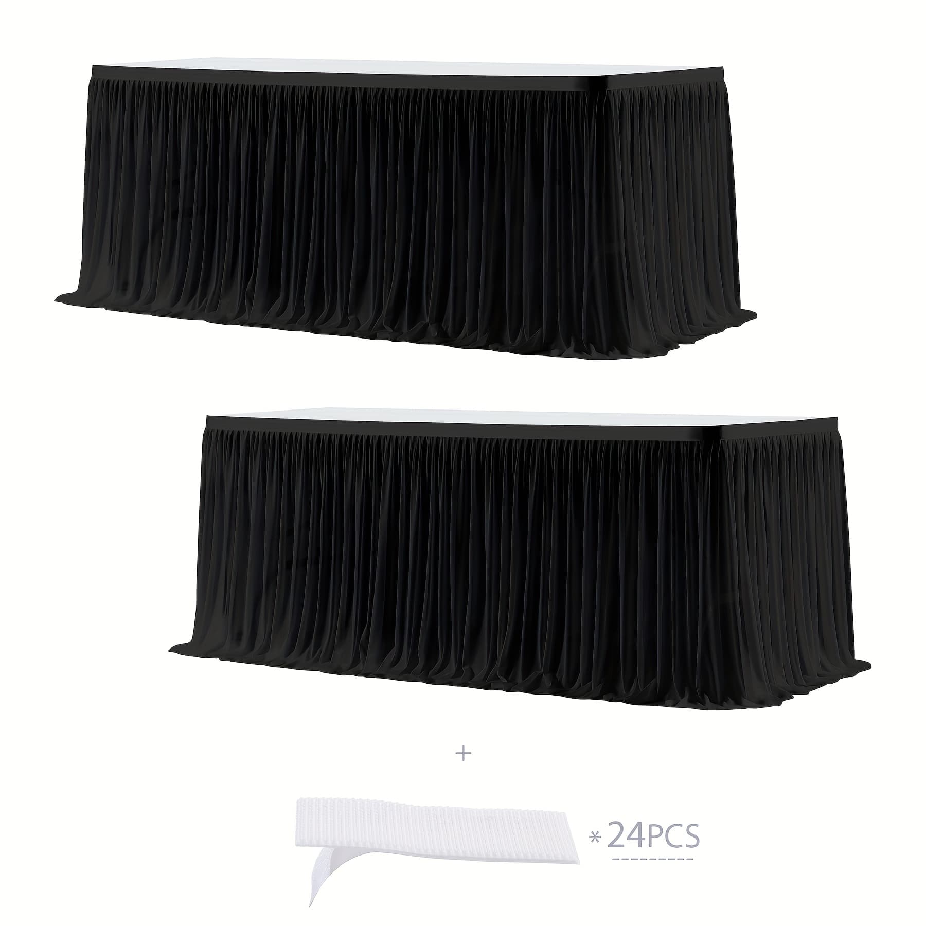 TEMU 2pcs, 6ft Polyester Table Skirt Desk Skirts Black Table Skirts For Rectangle Tables Ruffle Tablecloth Skirt For Birthday Party Banquet Theme Party Wedding Bridal Shower Table Decorations