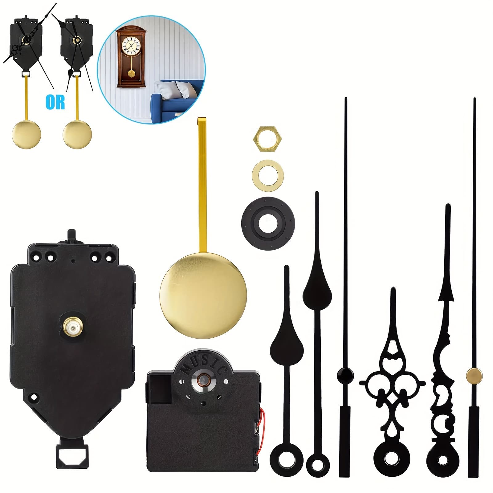 TEMU Quartz Pendulum Trigger Clock Movement, Clock Repair Parts, Replacement Kit With Music Chime Box And Hands