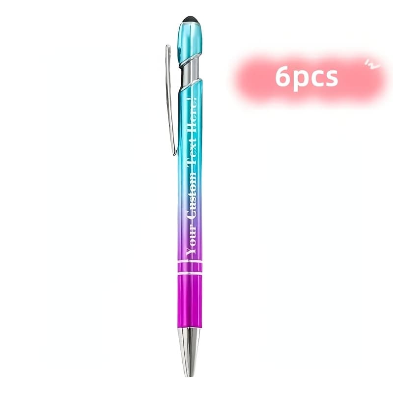 TEMU 6 Metal Ballpoint Pens, Fine Tip, Smooth Writing, Feather Free, Gradient - Perfect For Gifts, Promotions, Offices, Weddings, Graduation Ceremonies - Personalized Text Options, Writing Pens