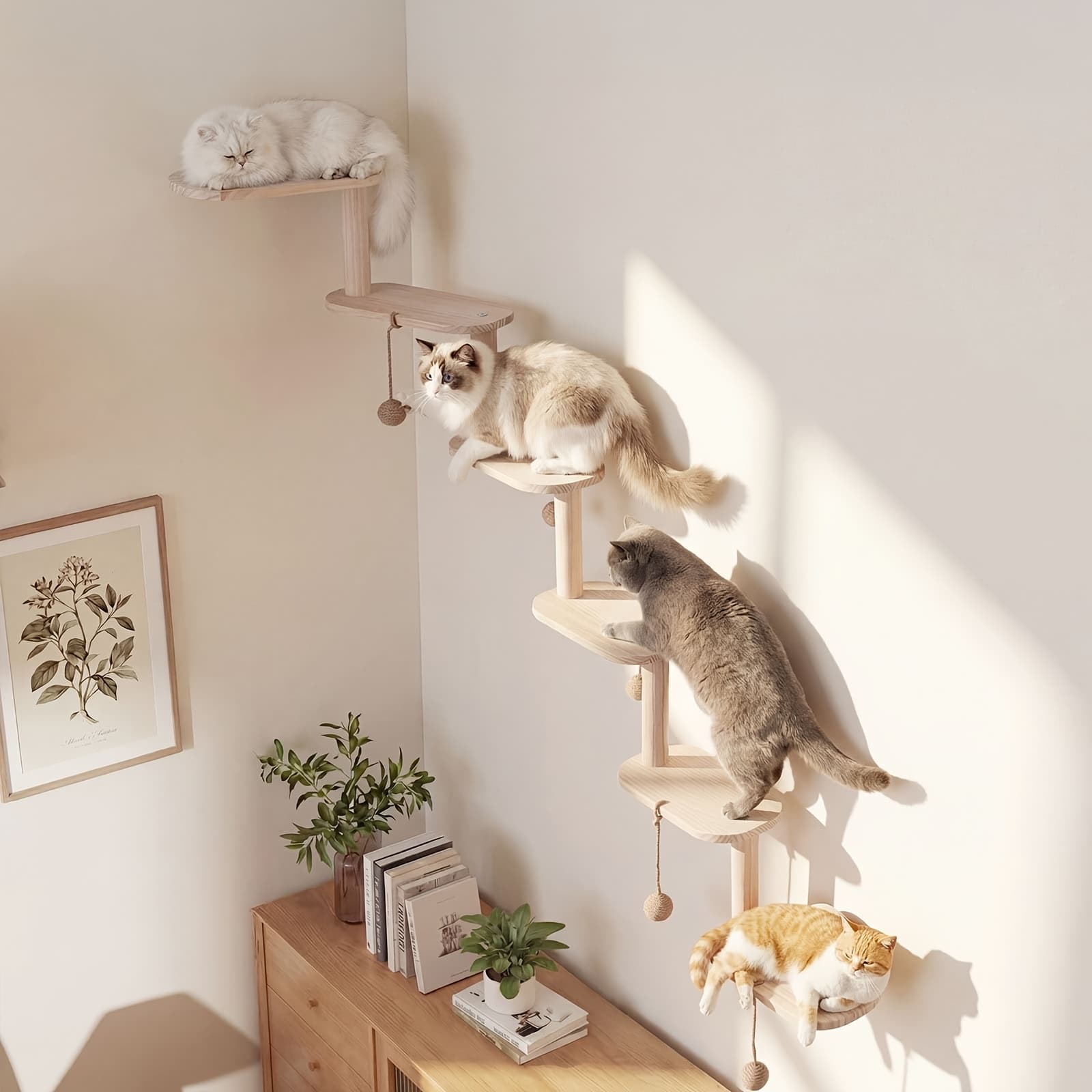 TEMU Modular Cat Wall Climbing Shelf With 4 Cat Balls, Multitier Design, Sturdy Construction, Create A For Your Indoor Cat To Play And Nap