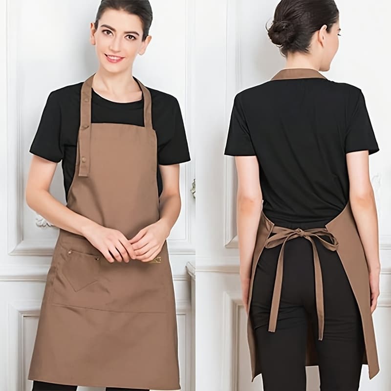 TEMU Kitchen Cooking Apron, 100% Polyester, Adjustable Neck Strap, 2 Large Pockets With 1 Small Pocket, Suitable For Cooking And Cleaning, Unisex