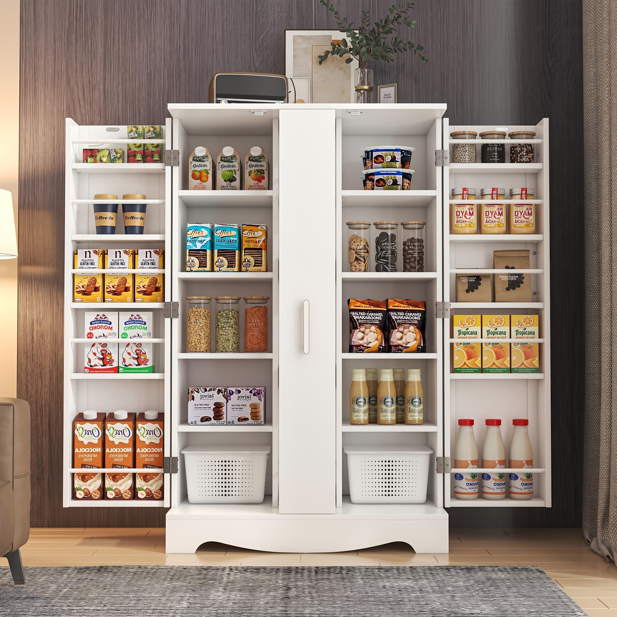 TEMU 47 Inches Pantry Cabinet Cupboard With Drawer, Kitchen Pantry Storage Cabinet With Adjustable Shelves, Kitchen Organizer And Storage, White Buffet Cupboards Sideboard For Kitchen, Dining Room