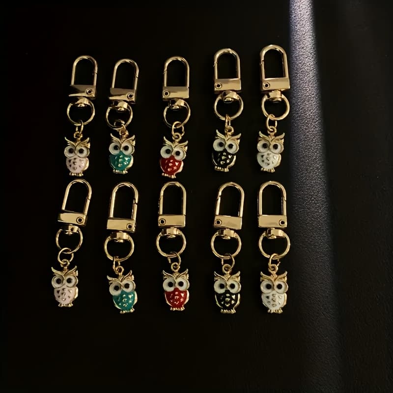 TEMU 10pcs Multicolor Cute Animal Owl Alloy Drip Keychain Pendant Bag Charm Small Gift