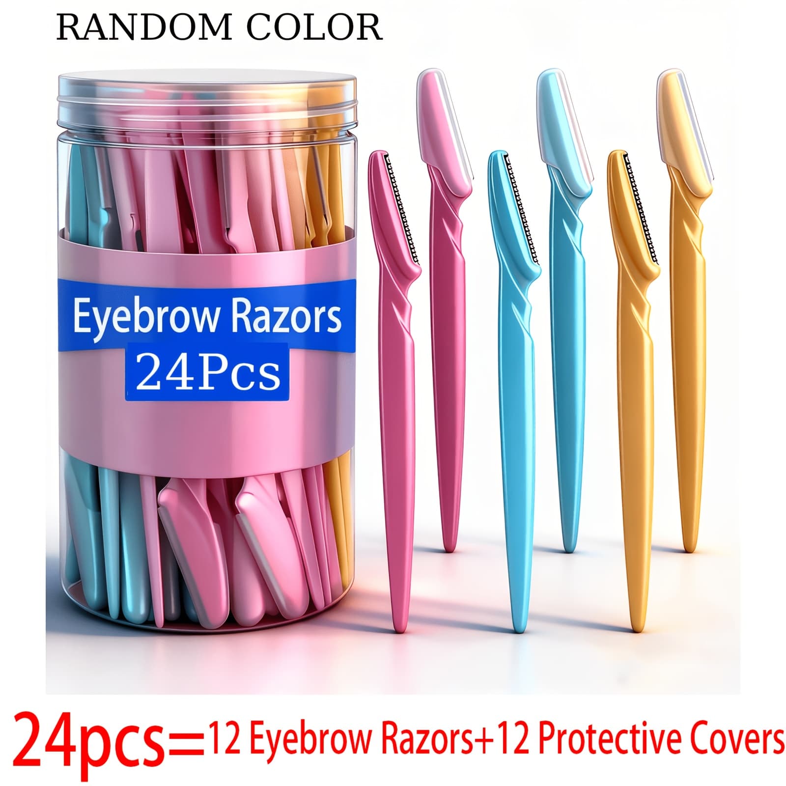 TEMU 24pcs Facial Razors For | Stainless Steel Eyebrow & 12 Face Shaver With 12 Protective Covers | Precision Dermaplaning Tool For Eyebrows, Upper Lips & | Exfoliating & Hair Removal Random Colors