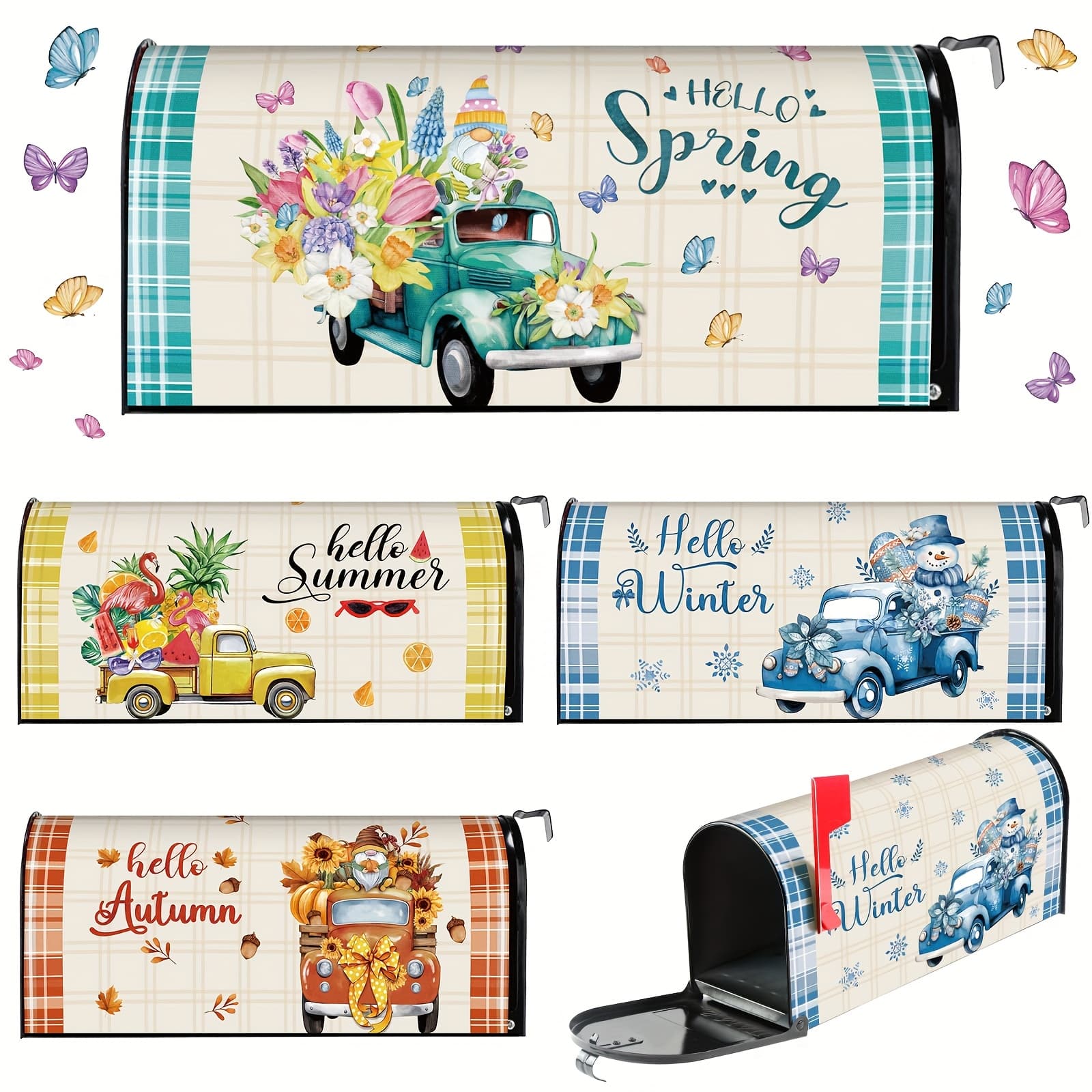 TEMU Set Of 4 Magnetic Mailbox Covers, Measuring 18 By 21 Inches, Featuring For Spring, Summer, Fall, And Winter. Perfect For Decorating Or Yard Throughout The Year