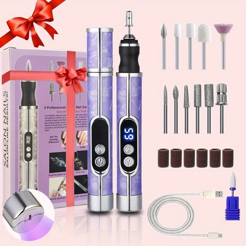 TEMU Portable Electric Nail Drill With Lcd Screen & Brush Motor - Suitable For Gel Polish Removal, , Polisher Machine For , Nail Care For Gel Nails, Perfect Gift For Women, Birthday Or Present