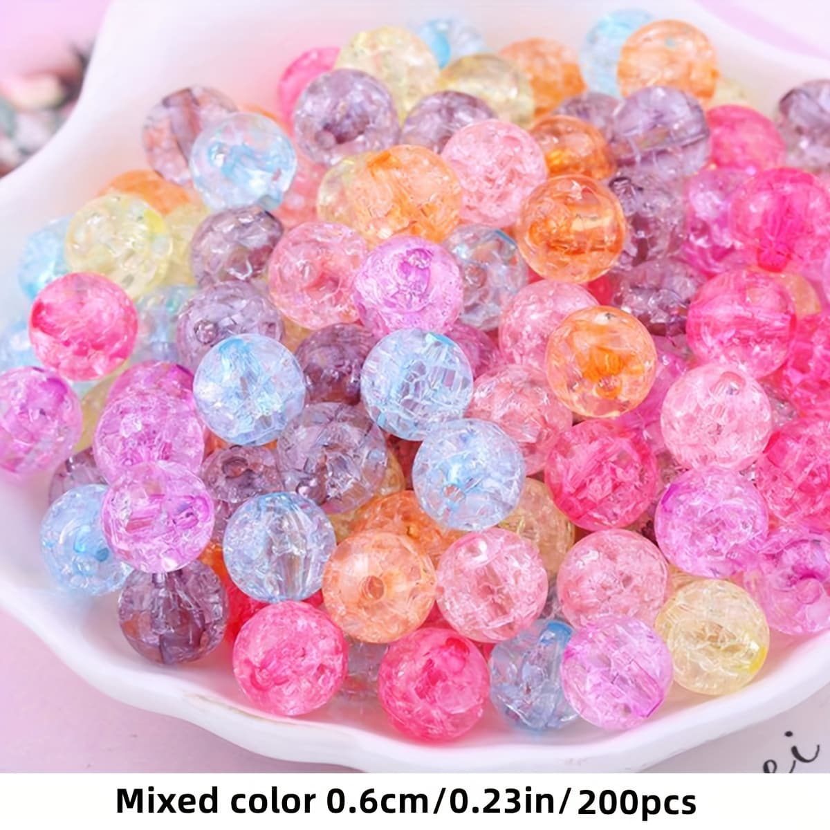 TEMU 200pcs/100pcs 6mm/8mm Pink, Mixed Color, Colorful Acrylic , Used For Bracelet Accessories