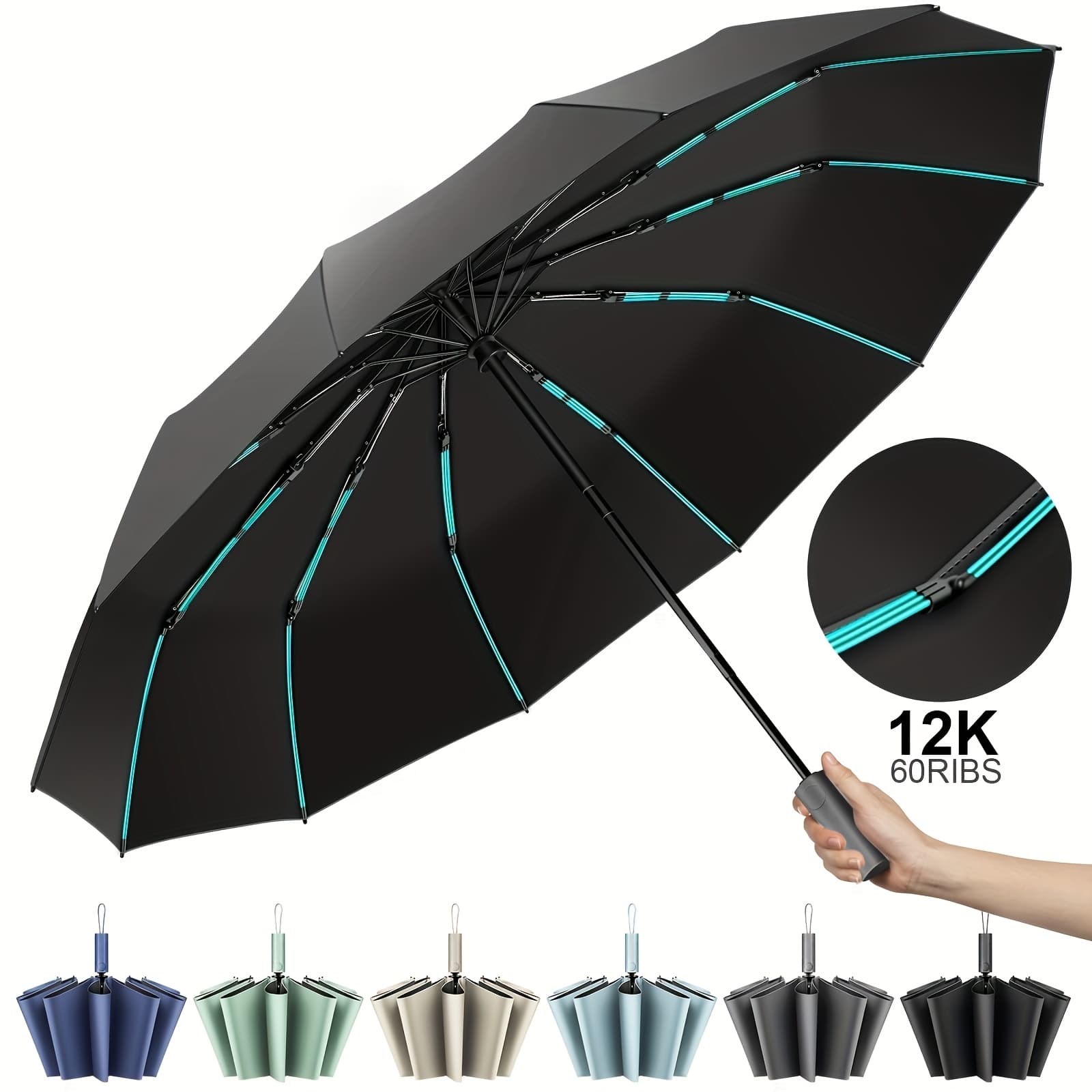 TEMU Super Strong Windproof Automatic Folding Men Umbrella, 72/80 Bone Reinforced, Large Rainproof Sun Umbrellas Women