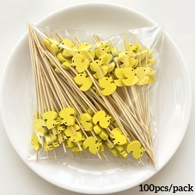 TEMU 100pcs Cute Cake Toppers - 4. 72" Decorative Bamboo Skewers For Desserts, Salads & Sandwiches - Perfect For Parties, Restaurants, And Hotel Events