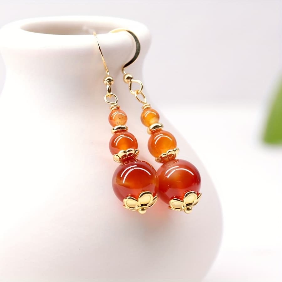 TEMU Natural Color Agate Earrings Tower-shaped Design Ear Jewelry Ear Drop
