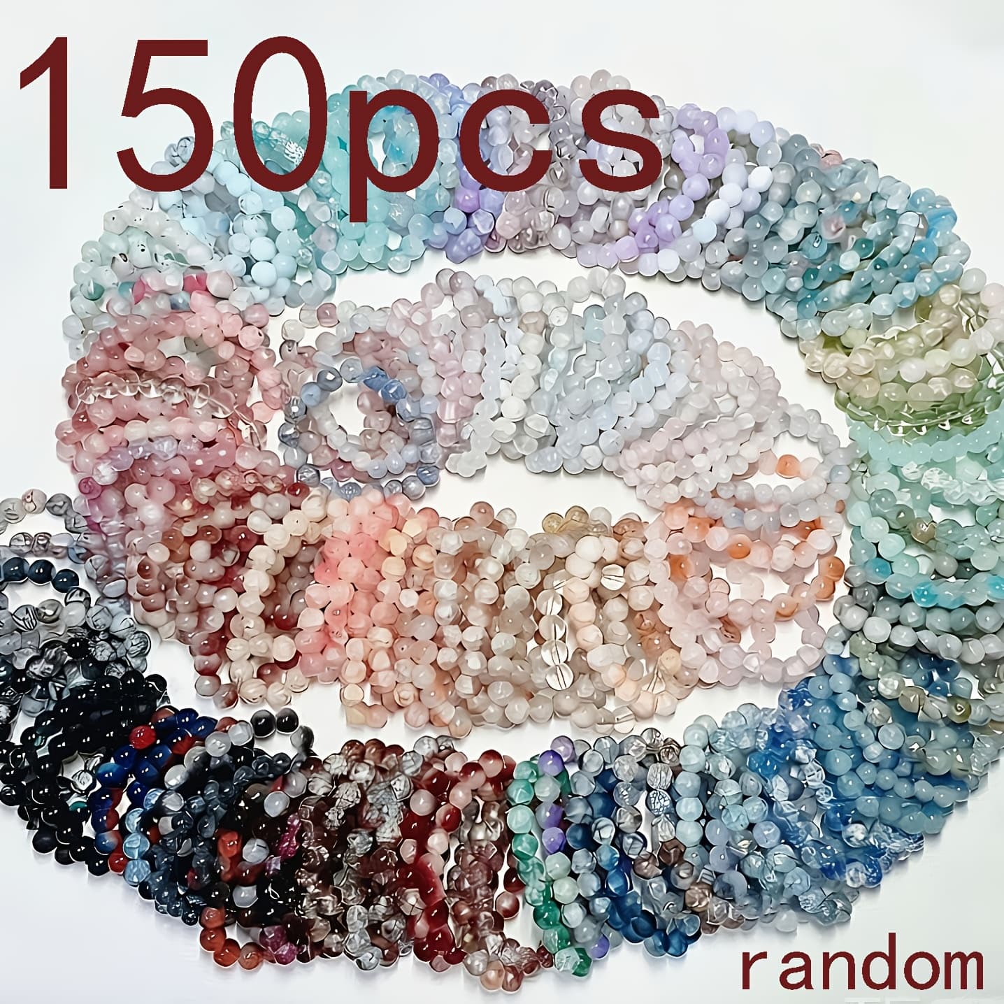 TEMU 150pcs Random Pack Elegant Glass Bead Elastic Bracelet Set - And Flower Charms Adjustable Bracelet, Valentine's Day, Birthday Party, Great