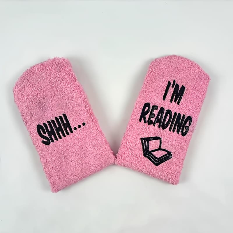 TEMU 1 Pair Multicolor Autumn Winter Warm Plush Socks, Optional, Printed With "shhh... I'm Reading" Letters, Soft And Comfortable, Essential For Book Lovers, Winter . Best Gift For Book Lovers