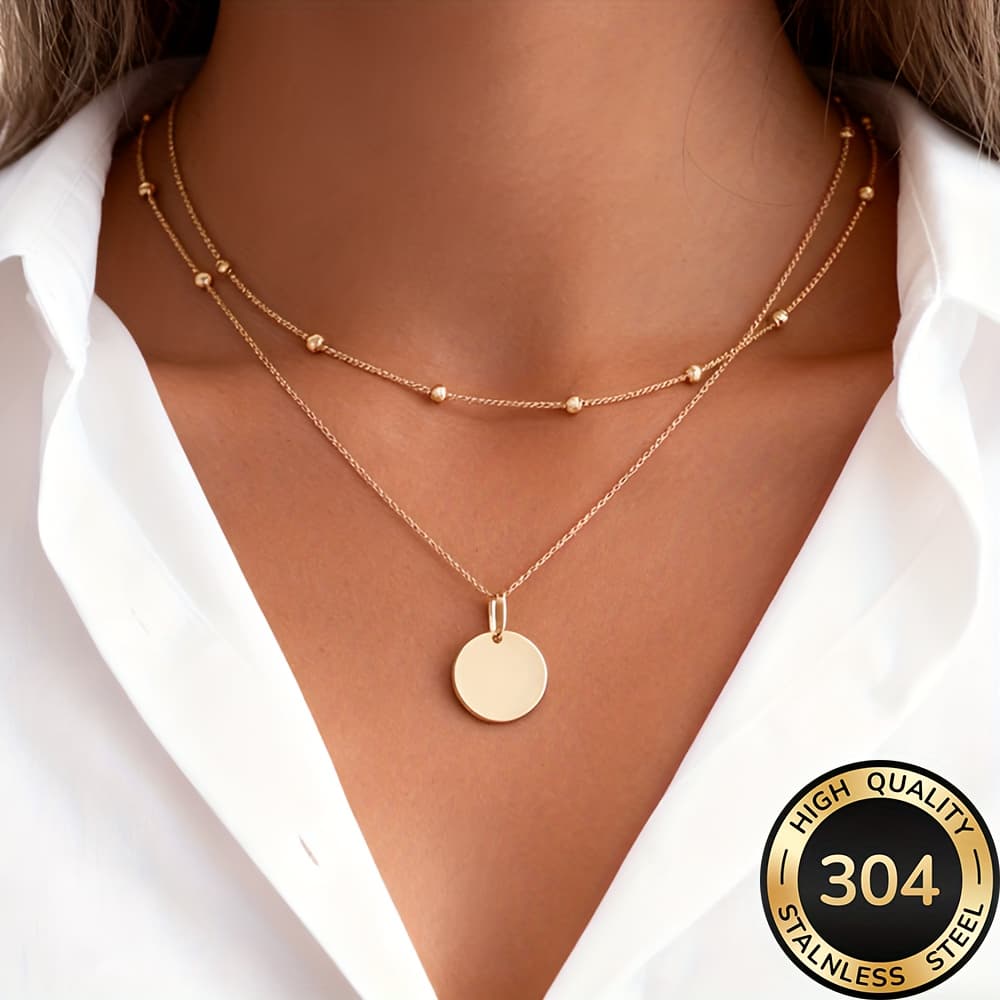 TEMU High Quality Stainless Steel Golden Women's Stacked Necklace, Anti-fade, Easy And Elegant, Fashionable Women's Necklaces For Daily Wear Or Parties, Jewelry Additions, Is A Delicate Gift For Women