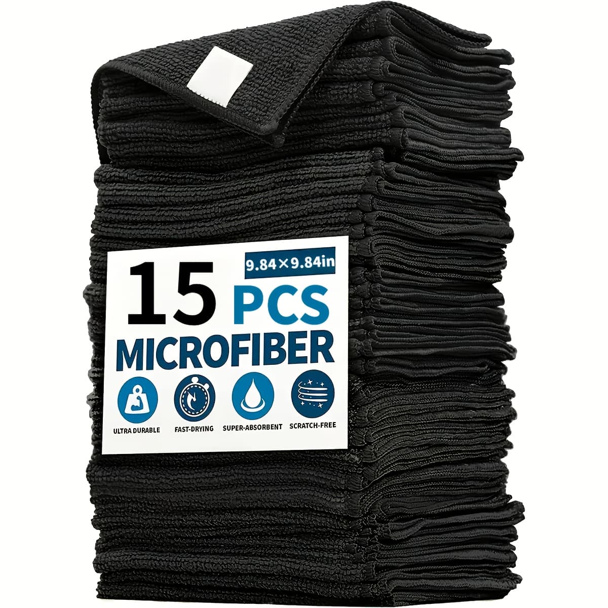 TEMU 15pcs Ultra Soft Microfiber Cleaning Cloths Lightweight Square Black Towels For Car Detailing And Home Use In Kitchen, Bathroom, Bedroom And Living Room