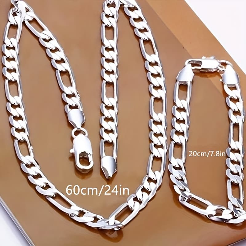 TEMU 1 Set Of 4mm Silvery Men's And Women's Necklace, Jewelry Necklace Bracelet Set;