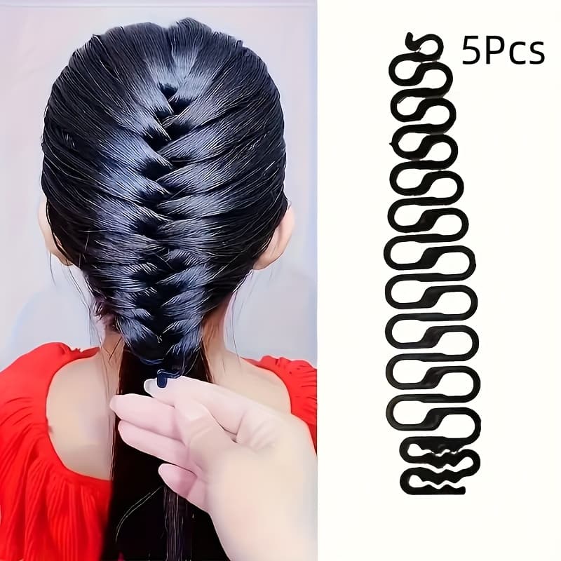 TEMU 5pcs Magic Hairstyle Tool Set - Fishbone, Ponytail And Bow-shaped Accessories, Durable Plastic, Suitable For Simple Styling Of All Hair Types