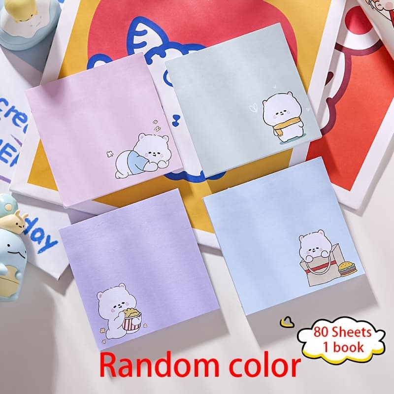 TEMU 80 Sheets/1 Book Cute Portable Solid Color Cartoon Notes - Random Color Tearable Paper Towels And Reminder Note Sticky Notes