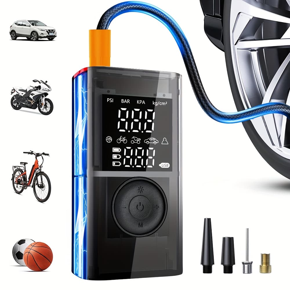 TEMU [faster & 2-in-1]cordless Air Compressor + Power Bank, Lcd Display, For Car Tires, Suv Motorcycle Ball, Bike, Emergency, Camping Gear, Portable Inflator1 50psi