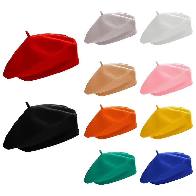 TEMU 10pcs Artificial Wool Beret For Woman Artist Hat French Style Polyester Beret Hat Set Multi-item Party Favor Packs (assorted Color)
