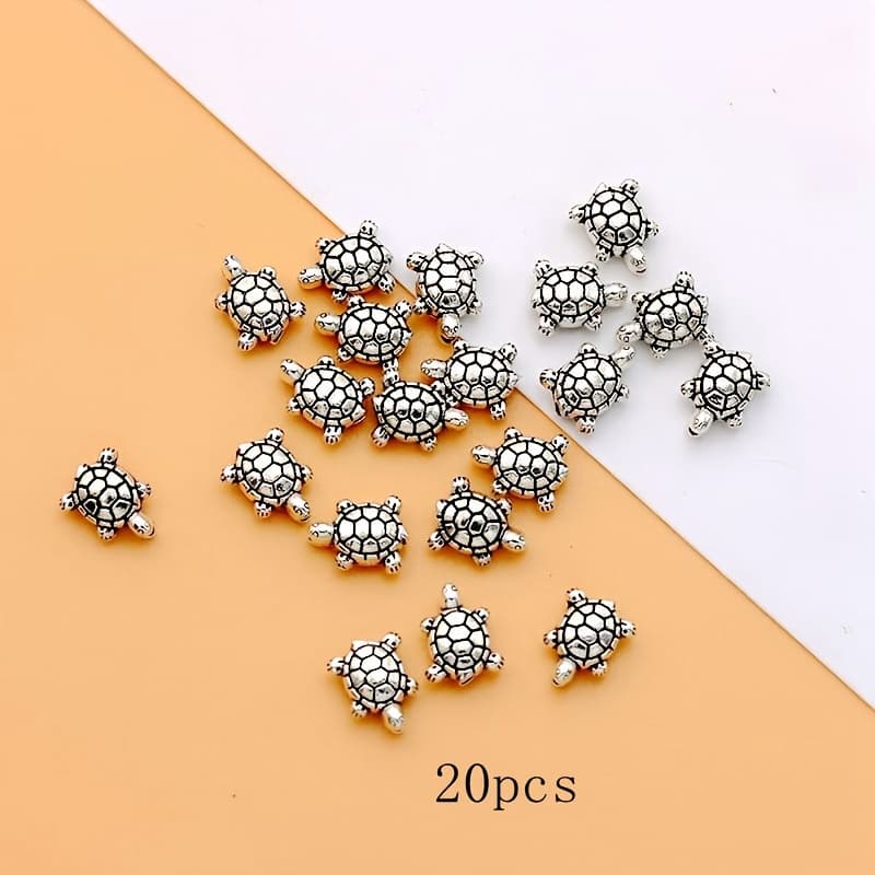 TEMU 20pcs Of Turtle And Tortoise Beads Made From Alloy, Featuring An Ancient Silvery Tibetan End, Perfect For Bracelets And Necklaces With Marine Animal Themes