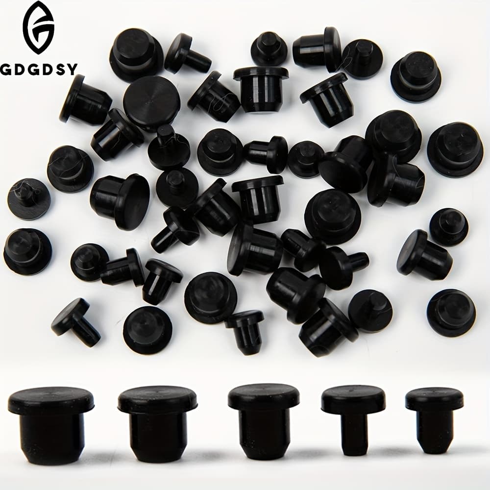 TEMU 50pcs 5 Sizes Silicone Hole Plug Black Round Waterproof End Covers Soft Flexible Stopper Fit For 4-9.5mm Inner Diameter Hole Bottles Pipes Flower Pots