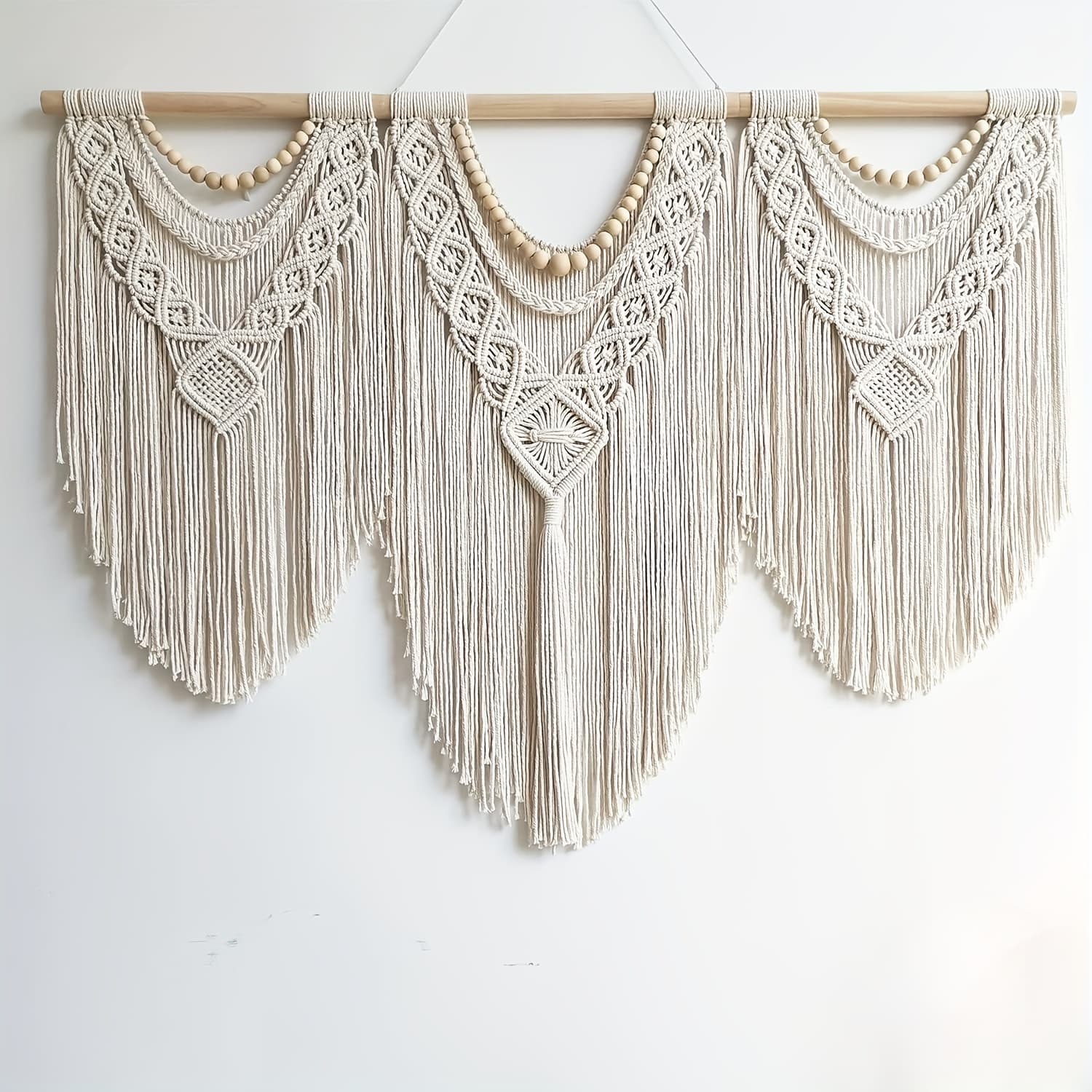 TEMU 1pc Large Macrame Wall Hanging Boho Tapestry Macrame Wall Decor Bohemian Handmade Tapestry Home Decoration For Bedroom Living Room Wedding Party - 43"x32"