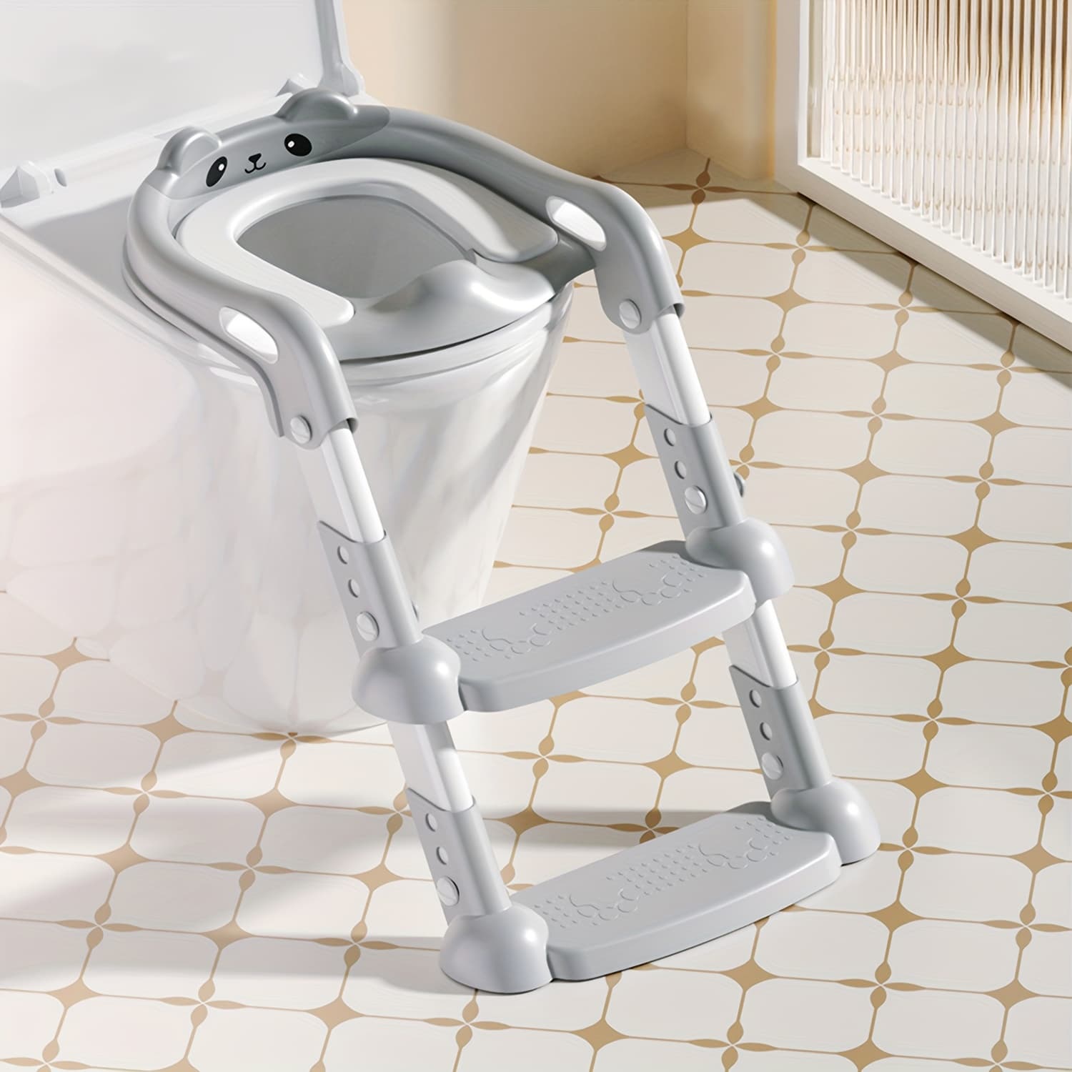 TEMU Baby Potty Training Seat With Ladder For Toddlers, Soft Cushioned Seat And Splash Guard, Anti-slip , Safety Handles, And Adjustable Height Potty Seat (grey)