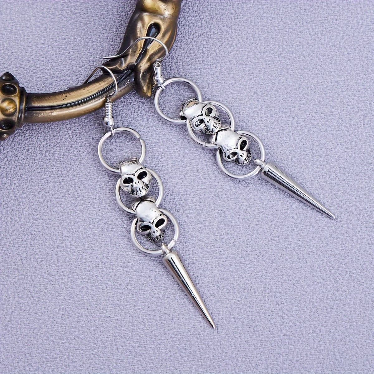 TEMU Vintage Lady Earrings Gothic Skull Cone Round Ring Pendant Personality Party Jewelry Gift