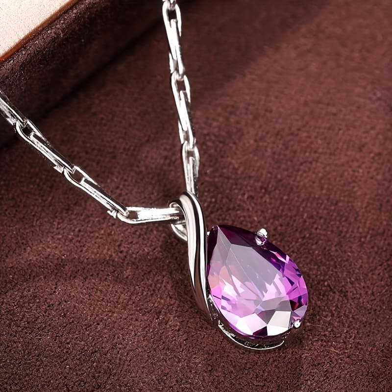 TEMU Romantic Amethyst Teardrop Pendant Necklace - Sparkling Jewelry For Bridal, Engagement, & Wedding - Anniversary Gift For Her