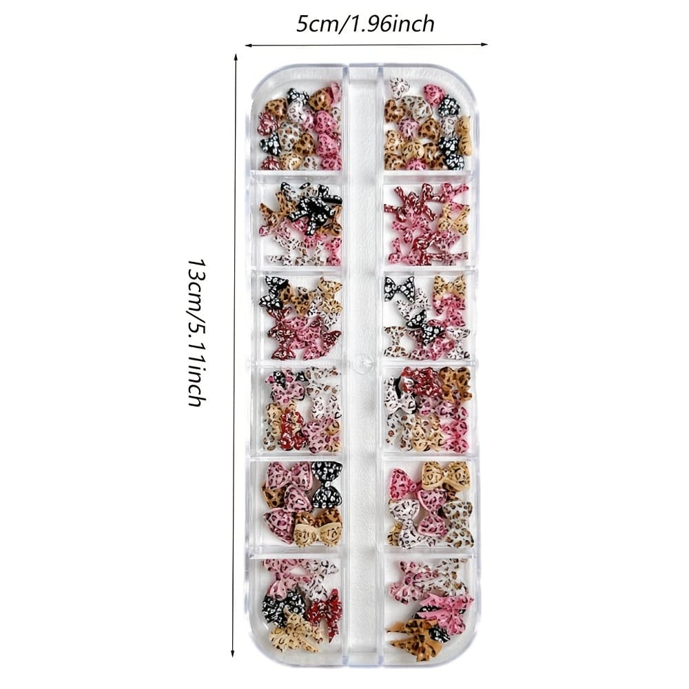 TEMU Leopard Print Bow Nail Art Decorations, Y2k Resin Bows, Popular Flatback Rhinestones, Suitable For Valentine's Day Party Nail Art