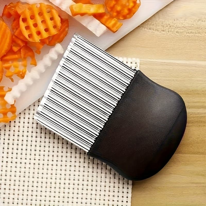 TEMU 1pc Wrinkle-cut Potato Tool - Manual Wavy Slicer With Black Handle, Grooved For Delicate Cutting, No Power Required, Durable , Potato Slicer