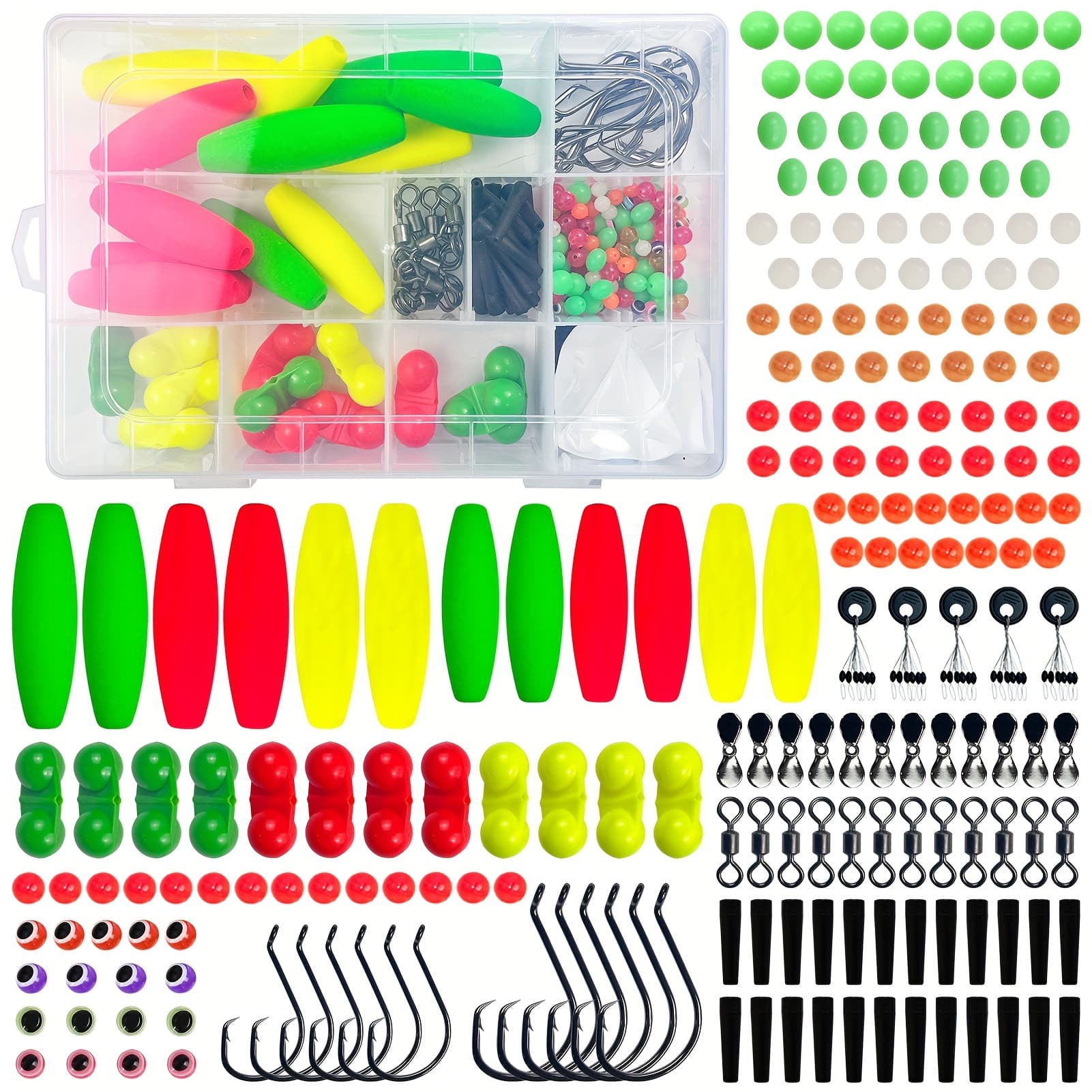 TEMU Catfish Rigs Making Kit 212pcs Including Foam Peg Floats, Fishing Rattle Bells, Bobber Stoppers, Fishing Beads, Circle Hooks Catfishing Rigs Tackle Accessories Kit