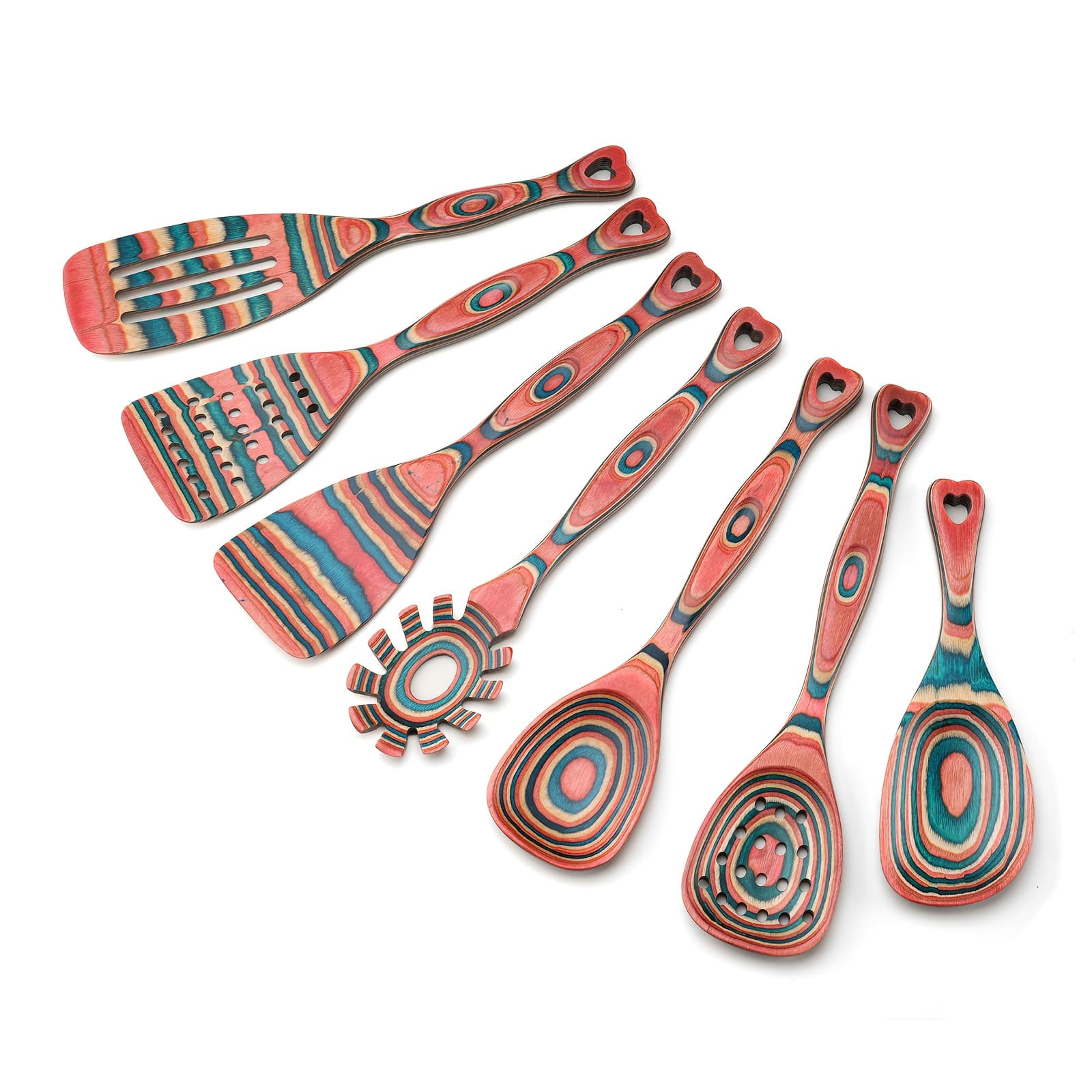 TEMU Set Of 7 Cooking Utensils Made From Pakkawood, Includes Wooden Spoons For Culinary Use, Features -orange Pakkawood Spoons, Cooking Tools, Kitchen Utensils From Pakkawood