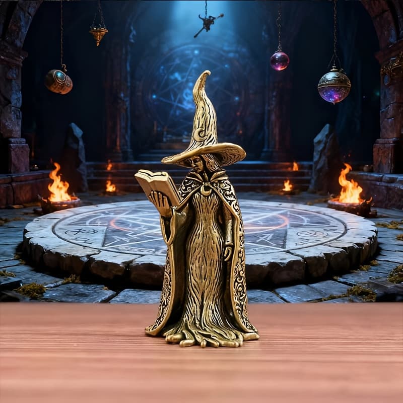 TEMU 1pc Mystical Wizard Statue - Book & Staff With , Durable Indoor/outdoor Halloween Decor For , Easter, Christmas - No Electricity Needed, Perfect Gift For Fantasy Lovers, Halloween Decorations