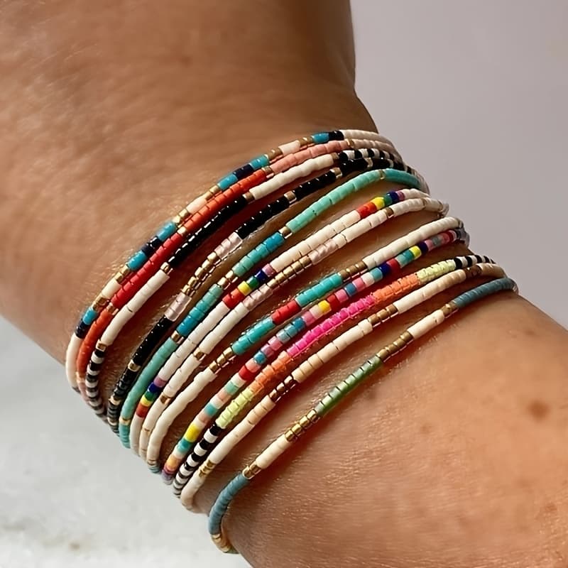 TEMU 8pcs/set Exquisite Tiny Beaded Bracelet Set, Unique Colorful Bead Bracelets For S, Perfect Gift For