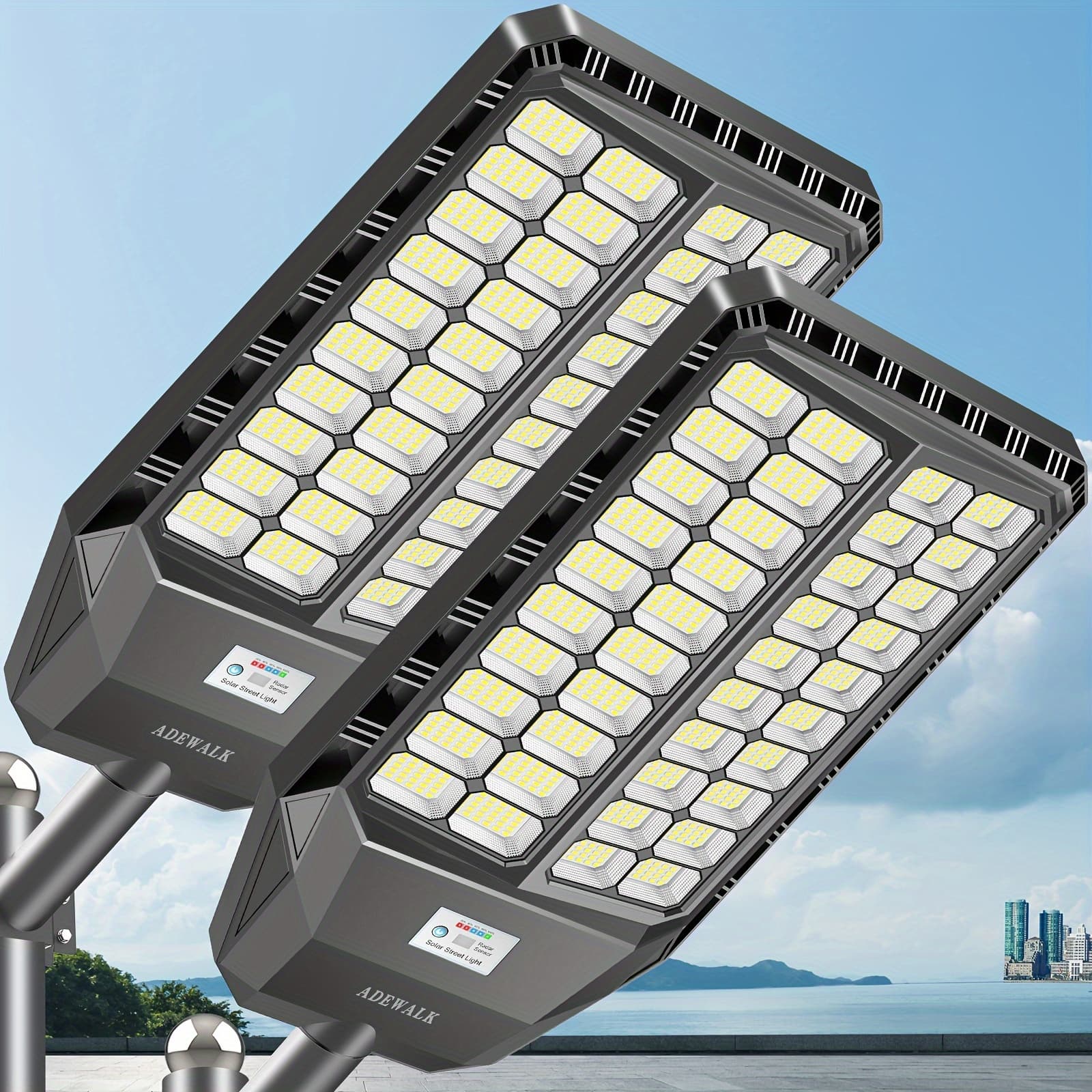 TEMU La082w-2 2pcs Extra Large Solar Street Lights For Outdoor Solar Lights, Dusk To Dawn, High Brightness Solar Security Floodlights With Motion Sensor, Includes Remote Control, 2pcs Set