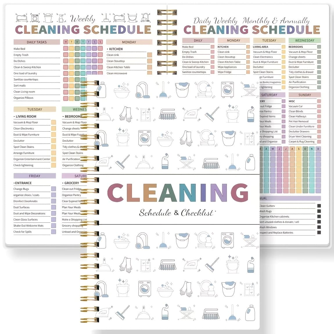 TEMU Cleaning Notebook, Spiral Bound - Color-coded Cleaning Schedule, Cleaning Task Checklist, Suitable For Home, ' Productivity And Cleaning Tracking