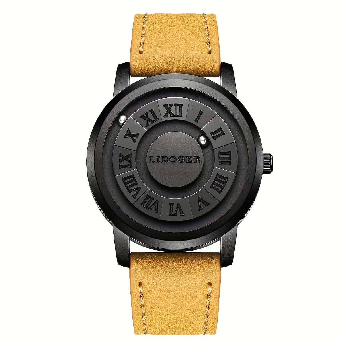 TEMU Vintage Magnetic Steel Ball Hand Men's Watch High To Read Time Faux Leather Strap Quartz Wristwatch For Male