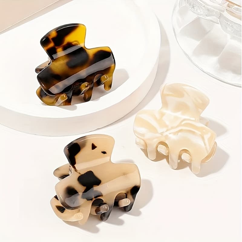 TEMU 3pcs Set Of Acetate Material Minimalist Elegant Small Mini Hair Clips In Tortoiseshell And Leopard Marble Pattern