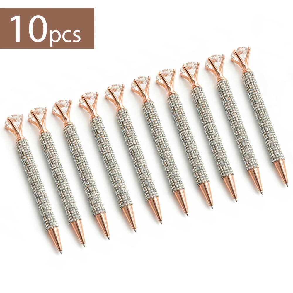 TEMU 10pcs/2pcs Luxurious Diamond Round Pens, Diamond Creative Writing Pens, Suitable As Gifts For Parents, Universal Pen Tips, Made Of High-quality Materials, Suitable For Office Use