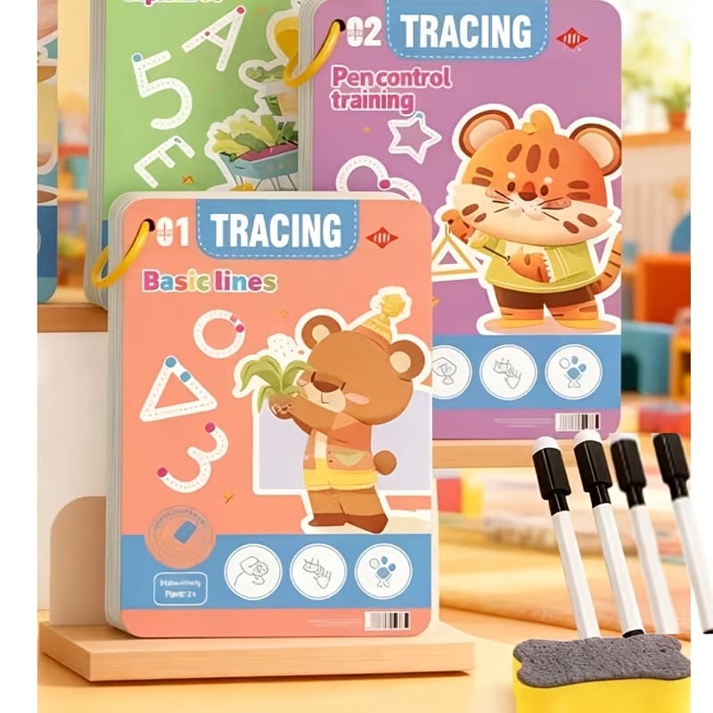 TEMU 64/128 Pages Pen Control Training | Magic Exercise Notebook Set, Line, Number, And Letter Writing Exercises, Writing Practice Books Pens Reusable Workbooks With 4/10 Pens