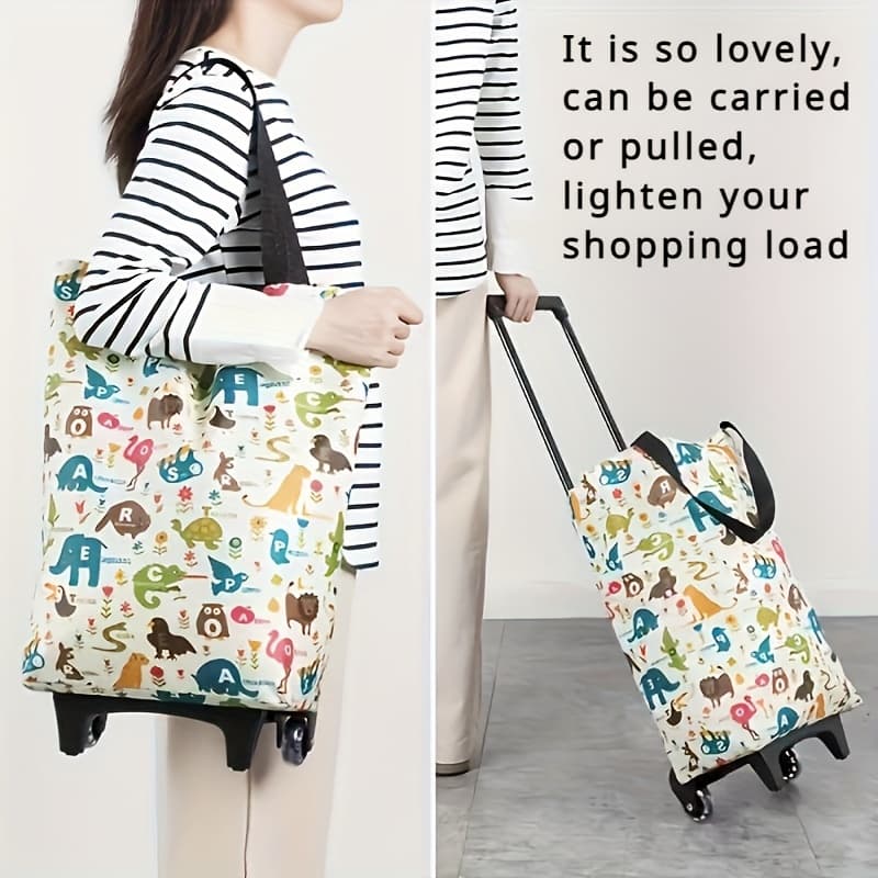 TEMU 1pc 2-in-1 Folding Oxford Shopping Cart - Large Capacity High Quality Portable Bag - Suitable For Camping/ Business/ Delivery
