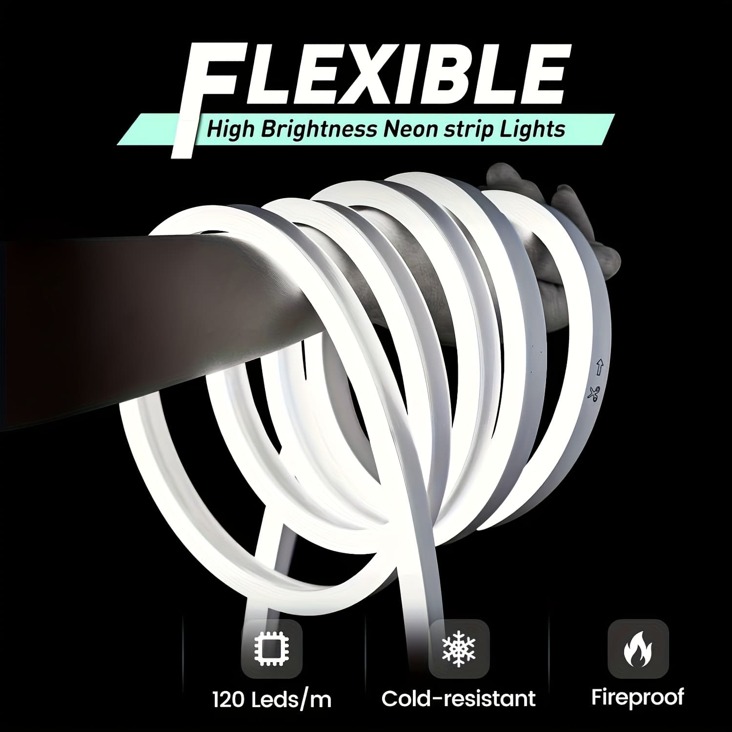 TEMU Ac 110-120v Waterproof Flexible Led Neon Rope Light - 120 Leds/ Festive Cuttable Neon Strip Light, White & Warm White For Holiday, Wedding & Party Decor