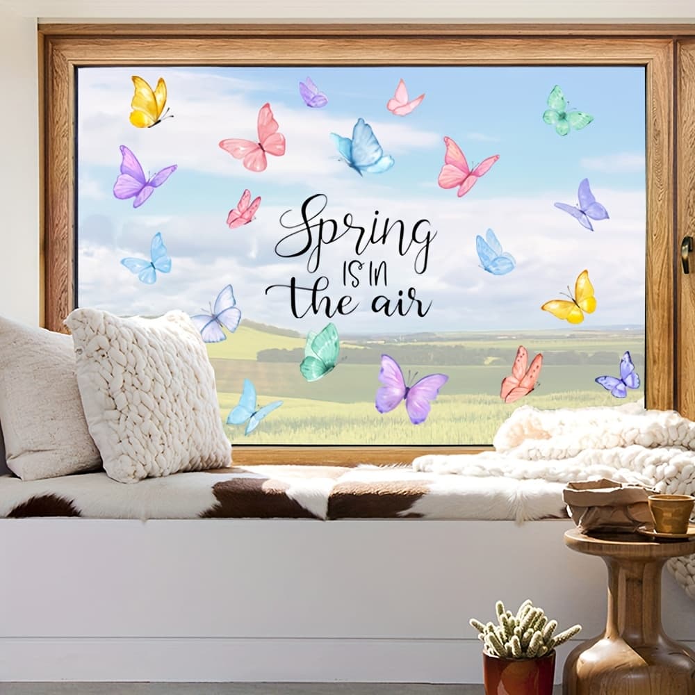TEMU 6pcsspring Window Stickers, Home Decor, Reusable Window Stickers, Spring Is , The Feeling Of Spring