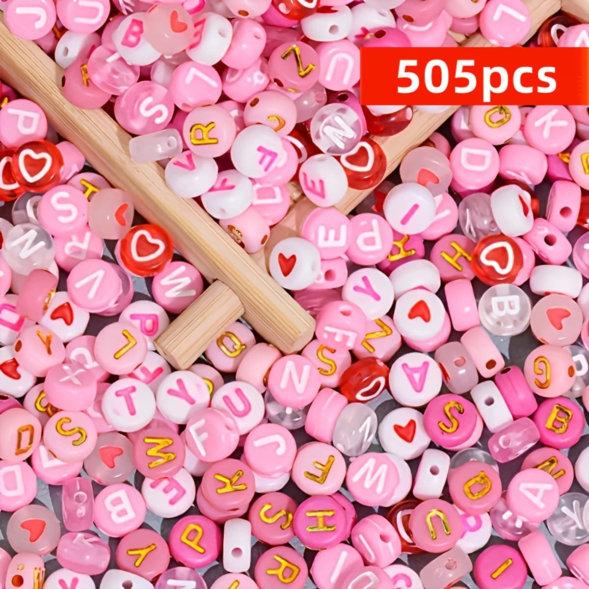 TEMU 505/205pcs 7mm Beads, Heart-shaped Beads, Letter Beads Combination, Valentine's Day Diy Bead Jewelry Making Supplies